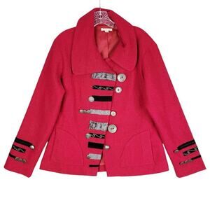 Carson Cardigan Sweater Women’s Size Medium M Red Boiled Wool Art To Wear